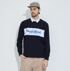 Регбийка с контрастной полосой темно-синяя