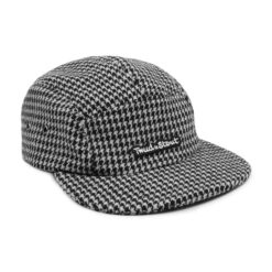 Твидовая 5-панельная кепка черно-белая (широкий козырек)