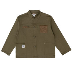 Овершот с деталями из твида и длинными рукавами оливковый