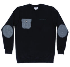 Свитшот с карманом и налокотниками из классического твида черный