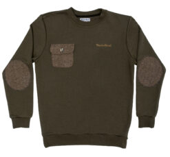 Свитшот с карманом и налокотниками из классического твида оливковый