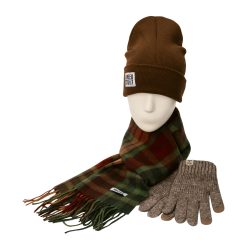 Теплый комплект темно-зеленый с шапкой бини и перчатками