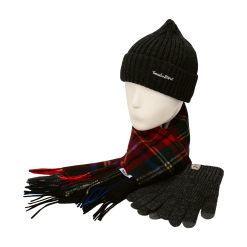 Теплый комплект черный с серой шапкой