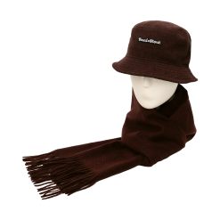 Теплый комплект с шарфом и панамой бордовый