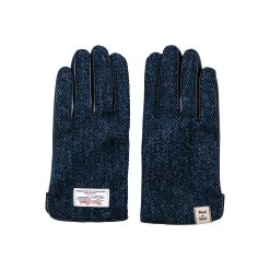 Перчатки Мужские из натуральной кожи с твидом синие