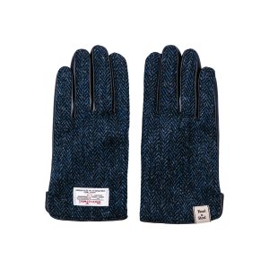 Перчатки Женские из натуральной кожи с твидом синие