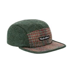 Твидовая кепка-пятипанелька темно-зеленая с зеленой клеткой